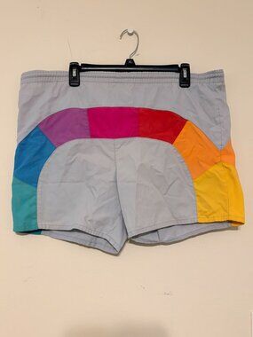 VTG Vintage 1980's Men's Freestyle Gray Multicolor Lined Swim Trunks Size Large